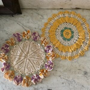 set of 2 colorful doilies